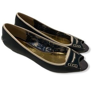 Sperry blue and white wedge peek toe shoes